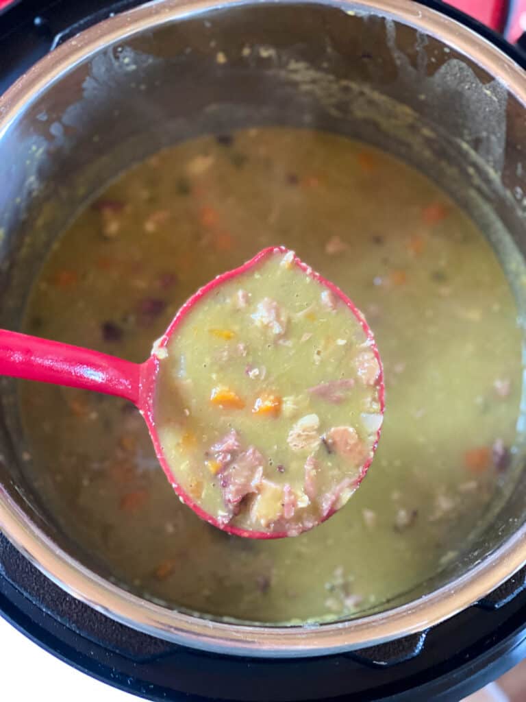 Ladleful of soup from instant pot.