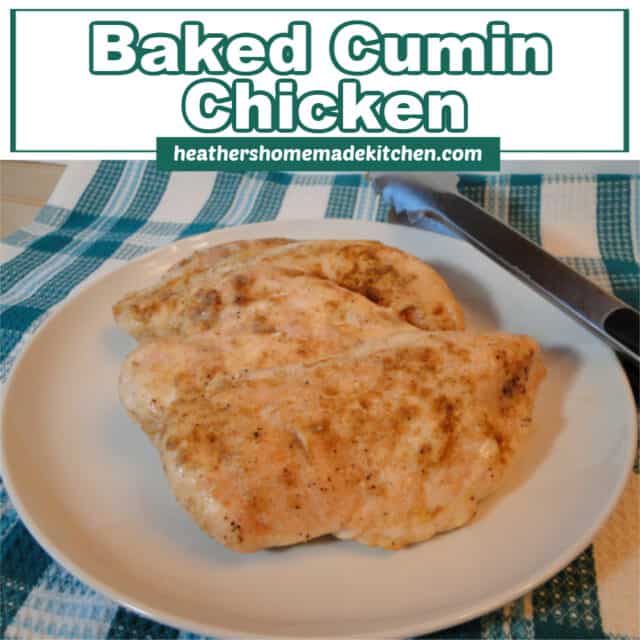 Front view of Baked Cumin Chicken breasts with tongs next to plate. 