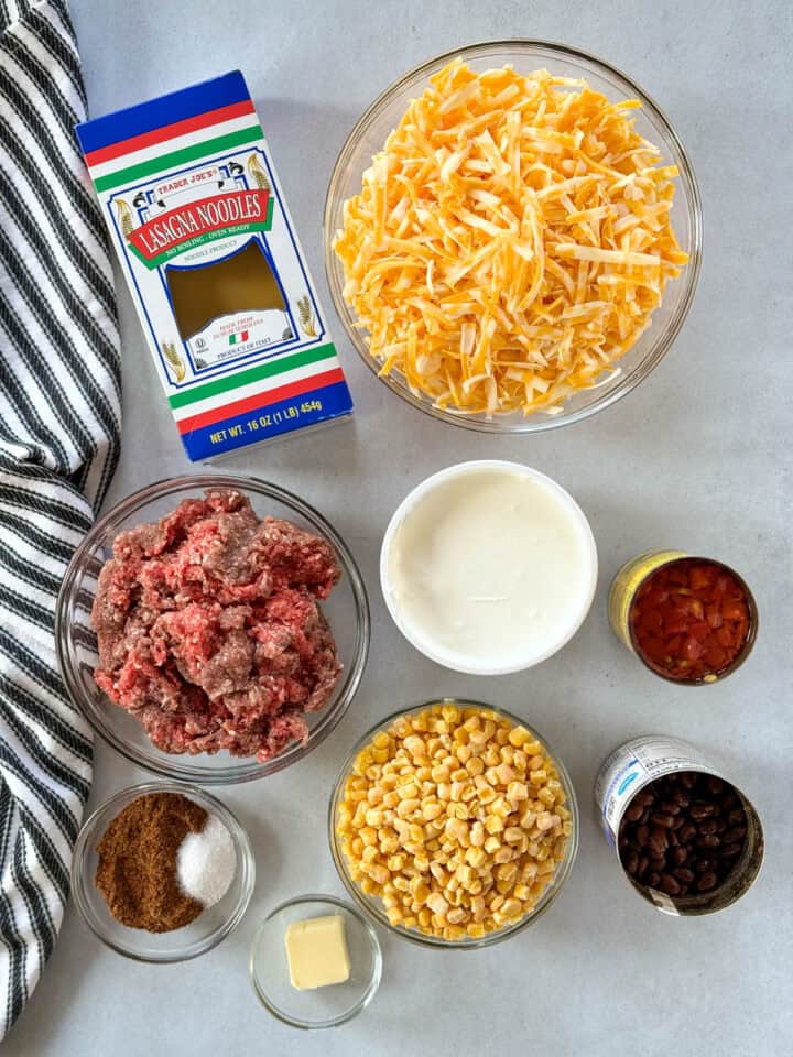 Mexican lasagna recipe ingredients.