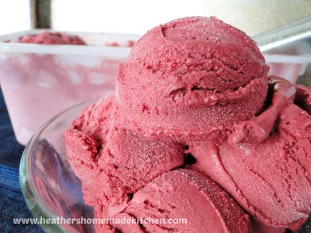 Close up view of scooped Homemade Red Velvet Ice Cream