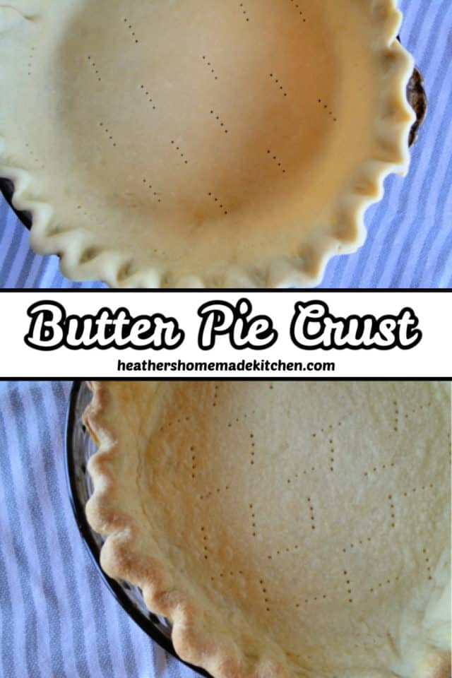 Butter Pie Crust raw and pricked with fork, and baked golden brown crust.