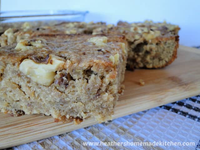 Close up of side of Banana Nut Bars on board.