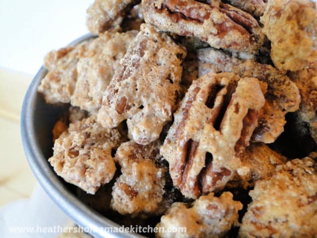 Close up view of Crispy Candied Pecans 