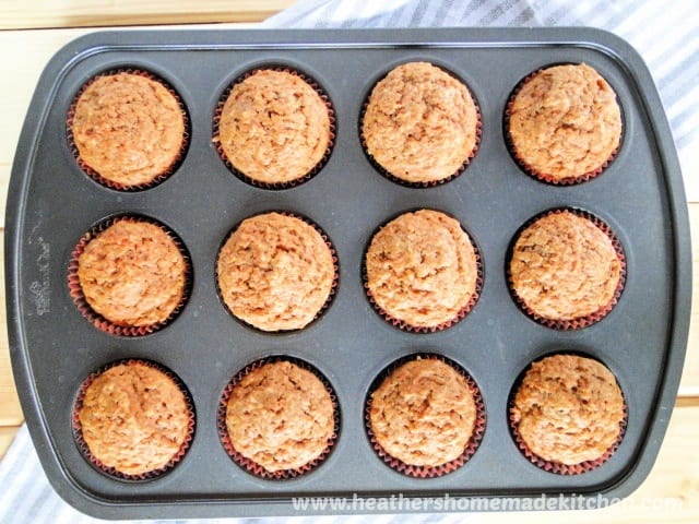 Top view of Applesauce Carrot Breakfast Muffins in muffin pan.