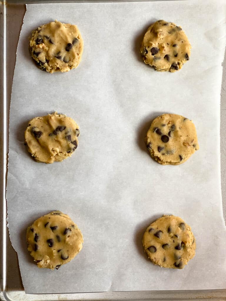 Cookie dough on sheet pan.