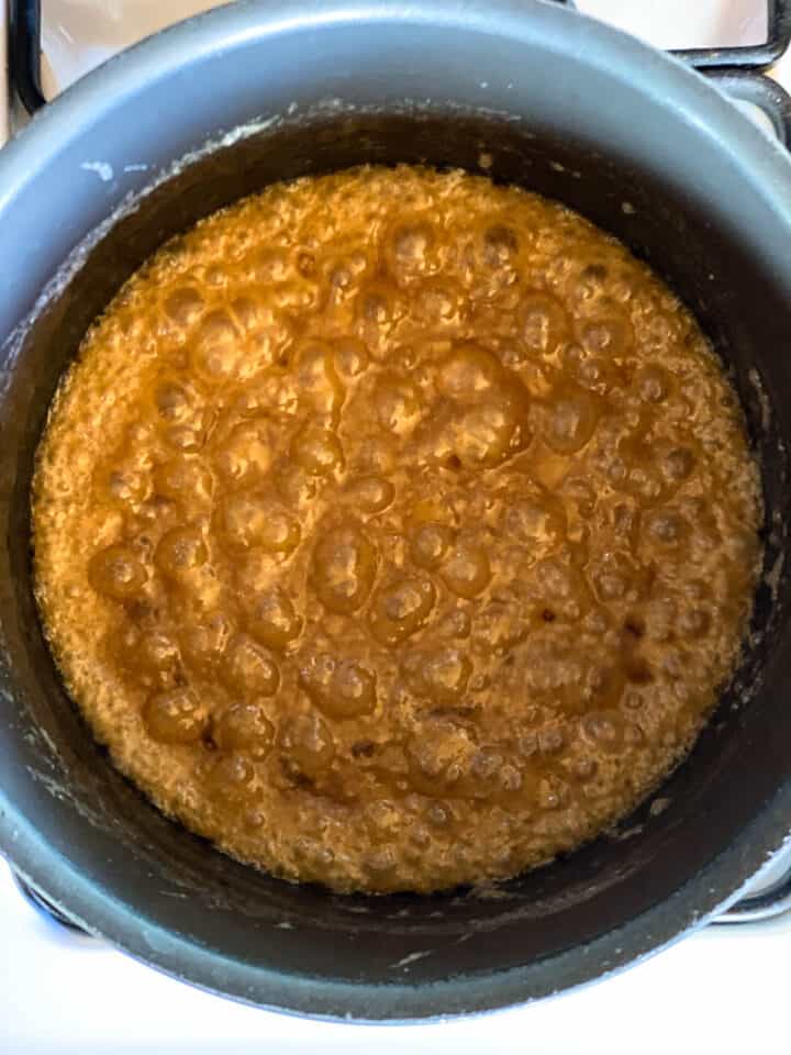 Begging stage of boiling toffee.