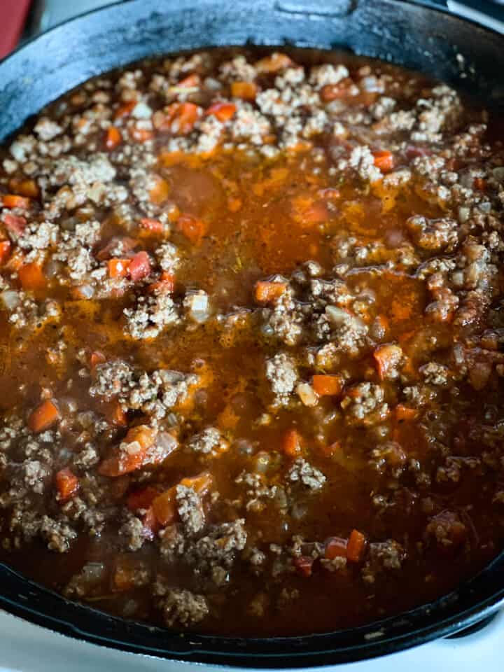 Italian sloppy joe meat simmering and coming to a boil.