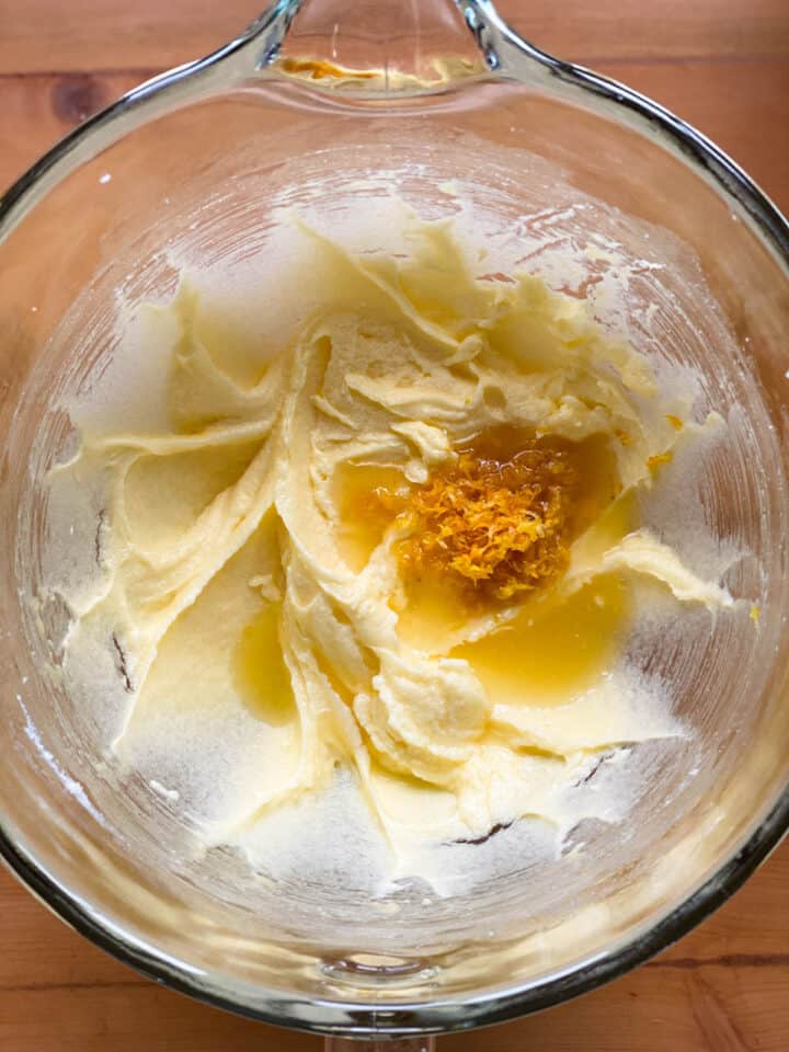 Butter and sugar creamed together with lemon juice and zest added.