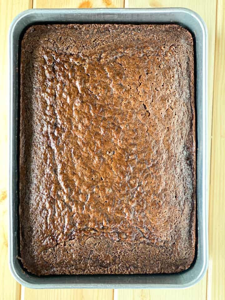 Baked cake in cake pan.