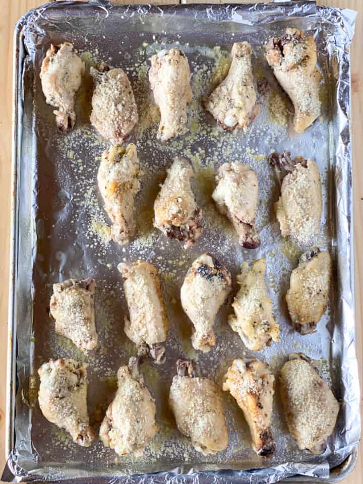 Cook chicken wings on foil lined sheet pan.