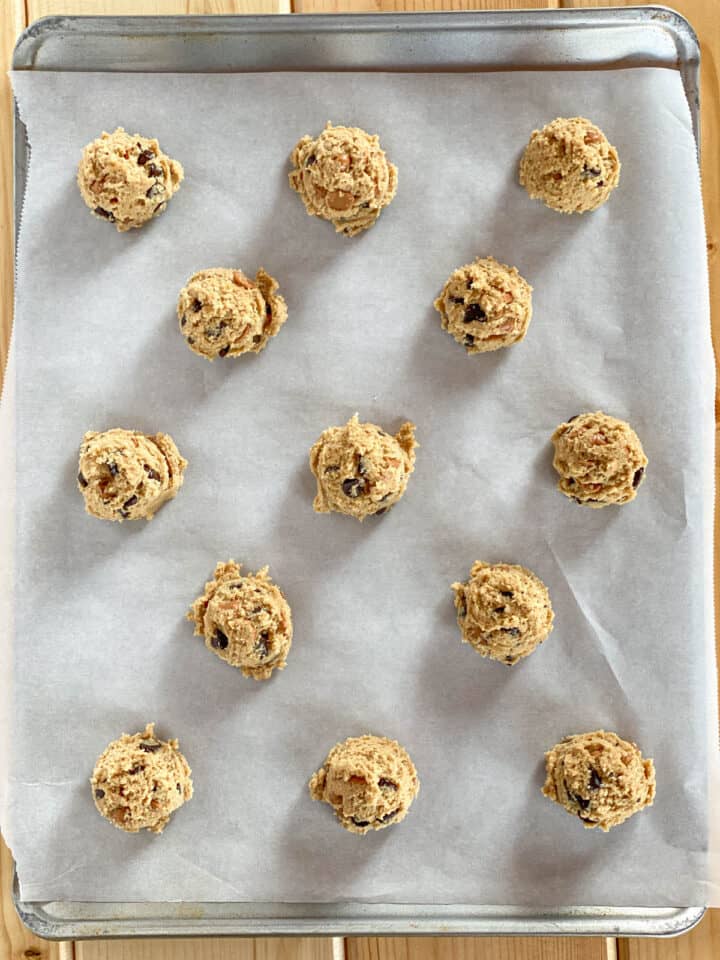 Cookie dough on cookie sheet.