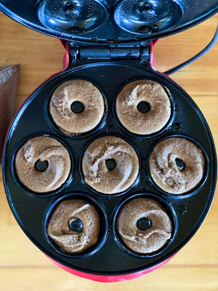 Donut batter in mini donut maker.