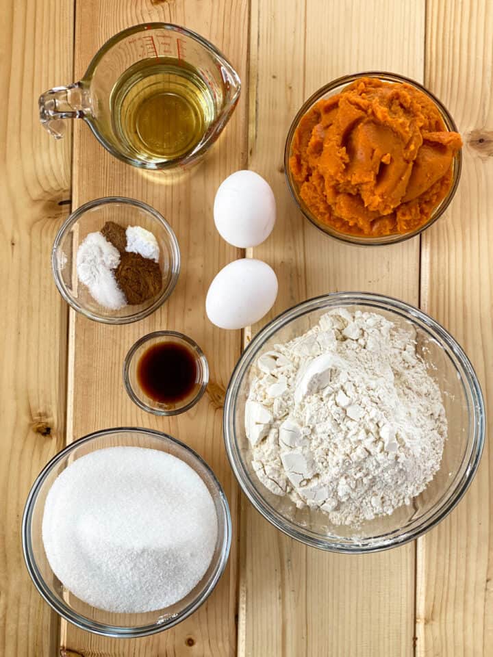 Baked pumpkin donuts ingredients.