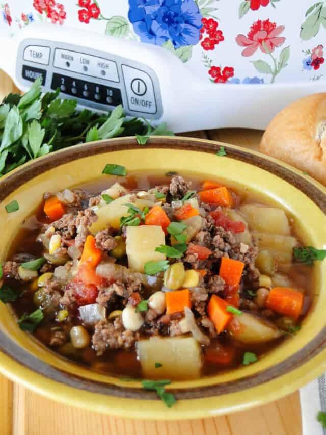 Crock Pot Hamburger Vegetable Soup - Heather's Homemade Kitchen