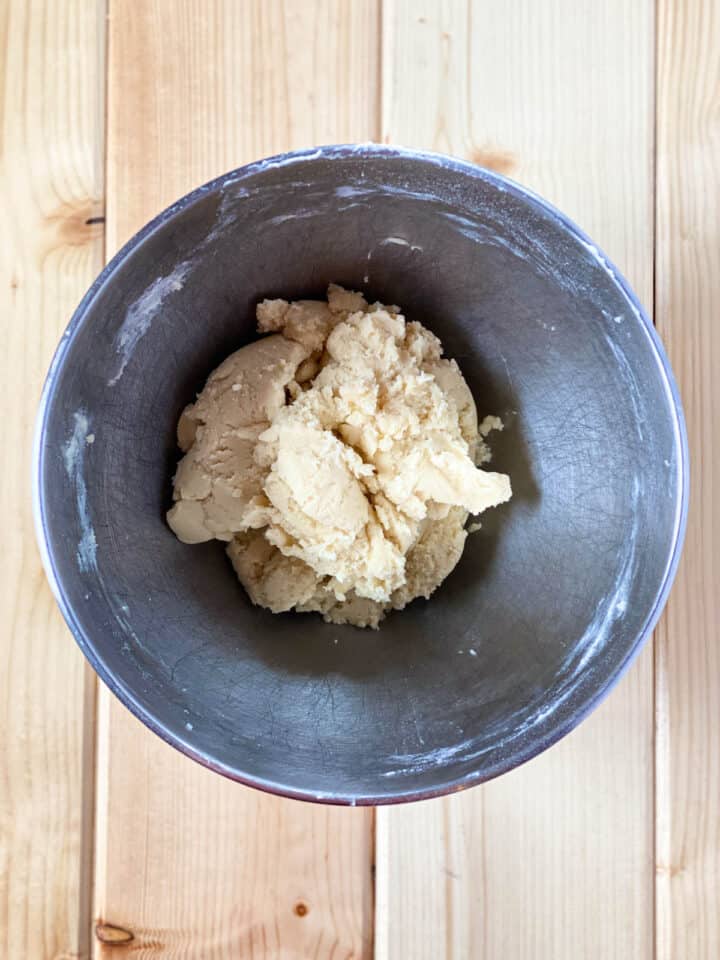 Complete cookie dough in mixing bowl.
