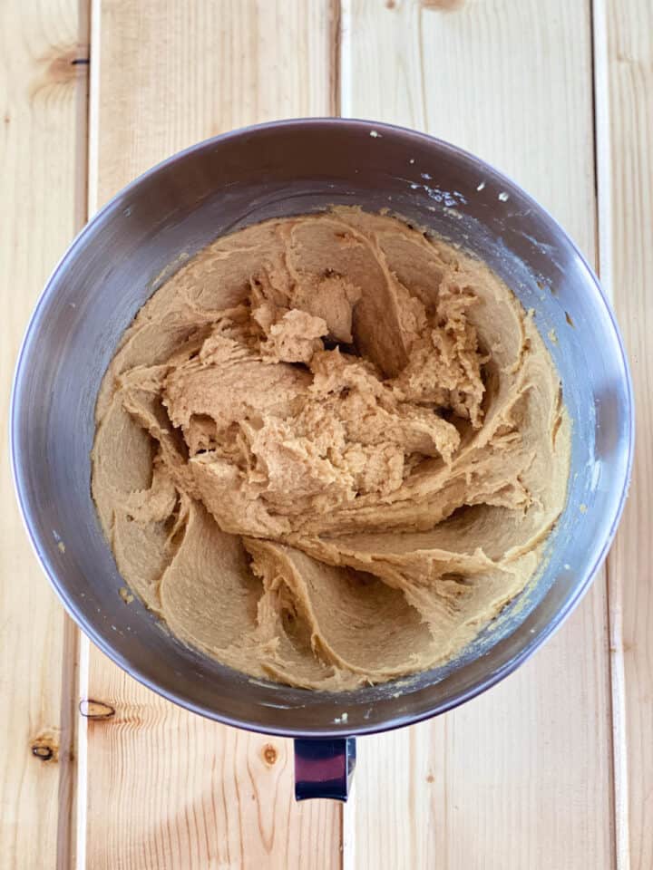 All wet ingredients creamed together in large mixing bowl.