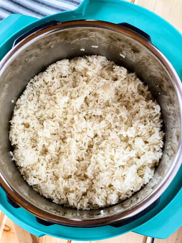White rice cooked and fluffed in instant pot.