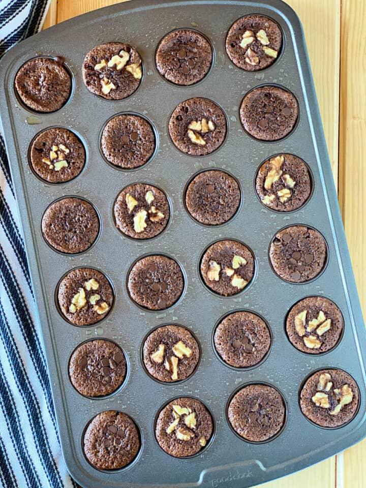 Brownie bites baked in mini muffin tin.