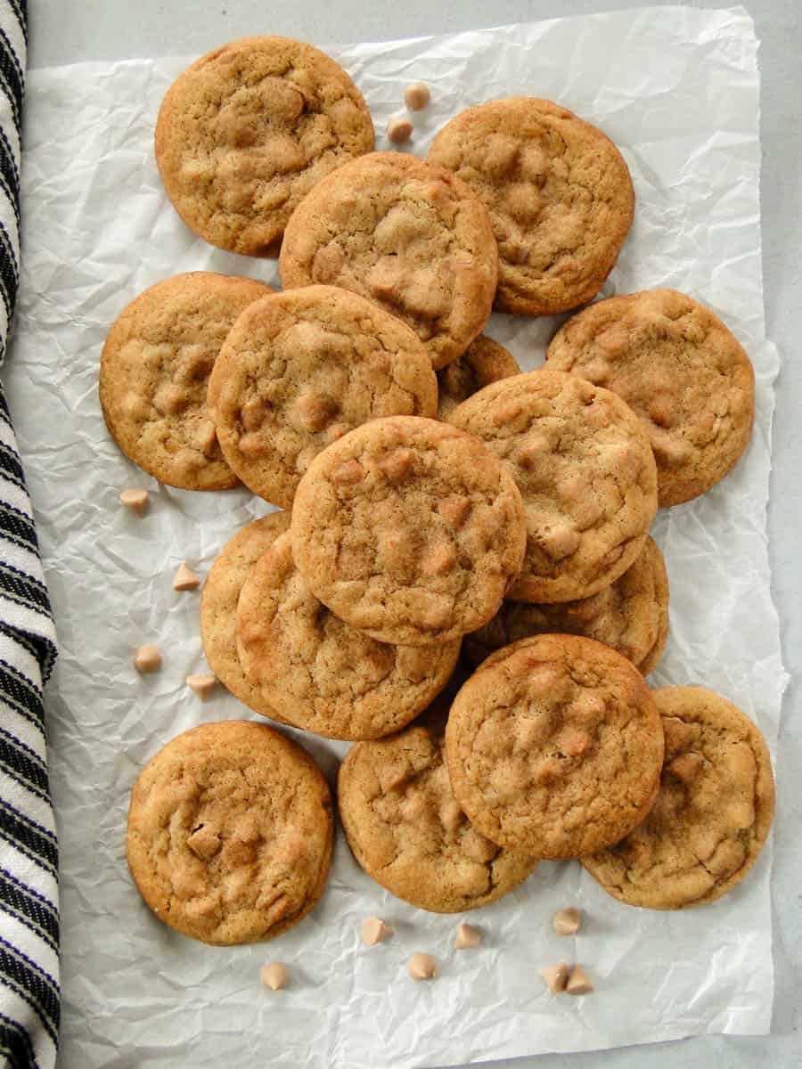 Top view of churro cookies in pile.