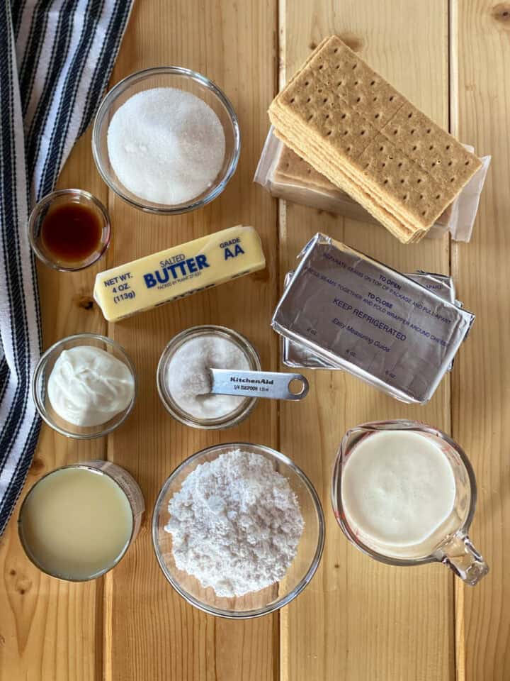 No bake cheesecake bars recipe ingredients.