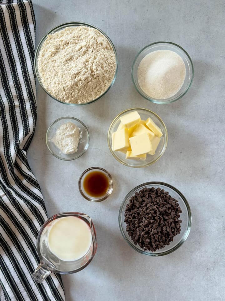 Chocolate chip scone recipe ingredients.