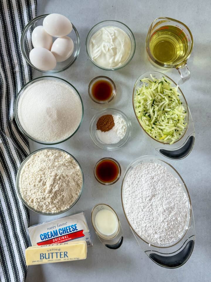 Zucchini bars with cream cheese frosting recipe ingredients.
