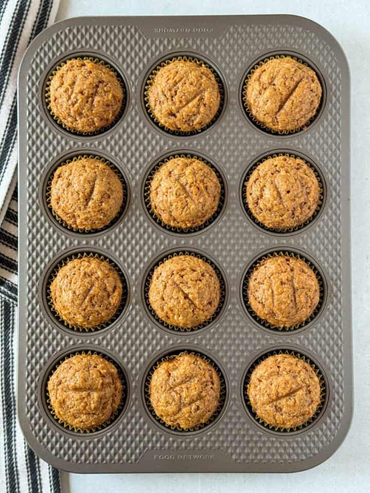 Baked muffins in pan.