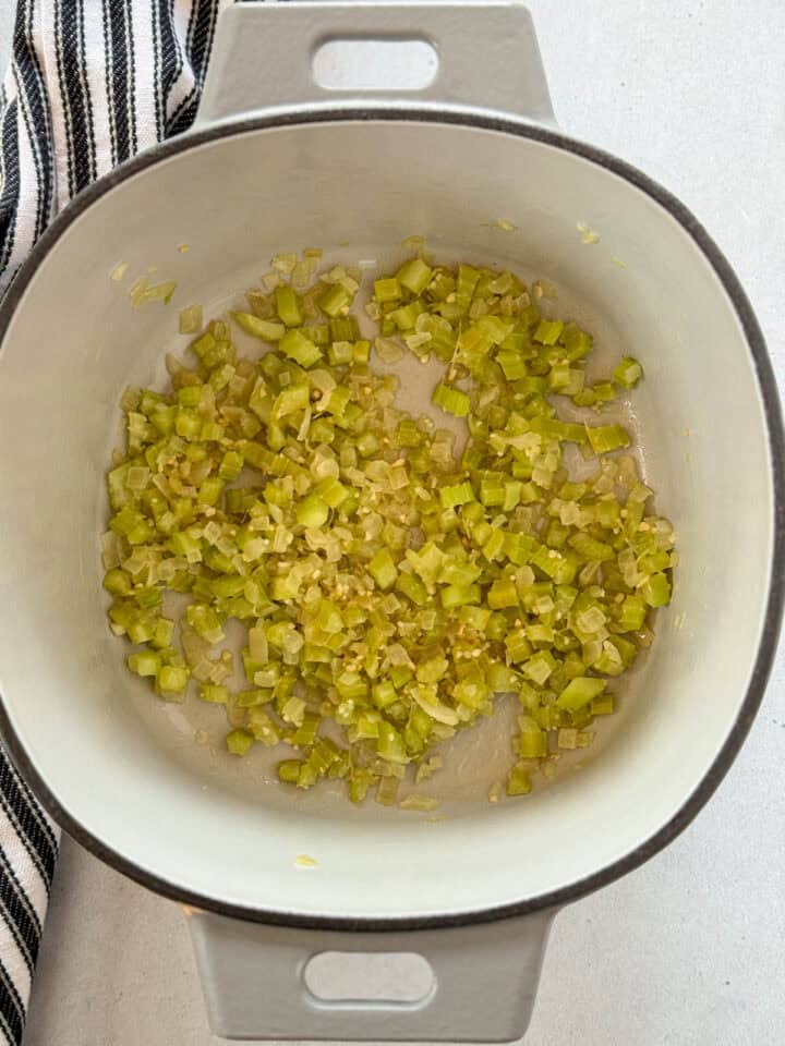 Sauteed onions and celery in dutch oven.