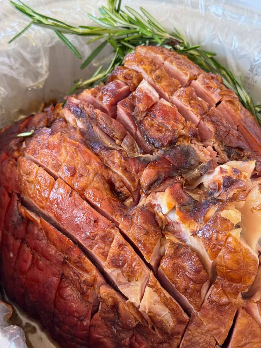 Crock pot honey ham in crock pot.