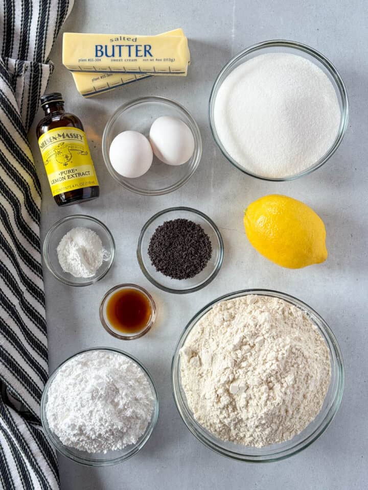 Lemon poppy seed cookies recipe ingredients.