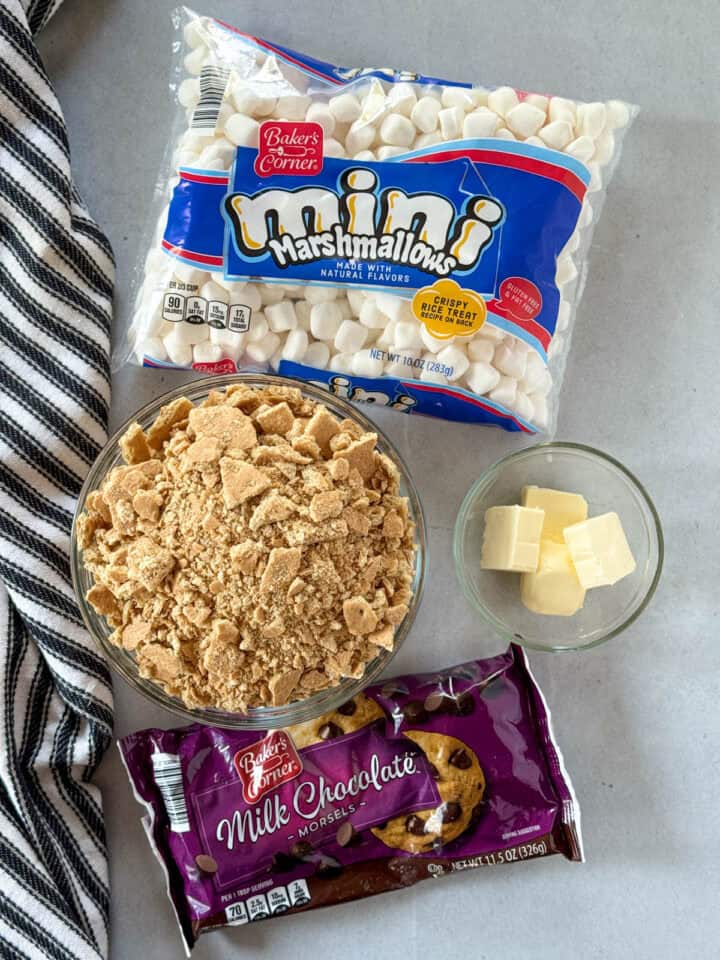 No bake s'mores bars recipe ingredients.