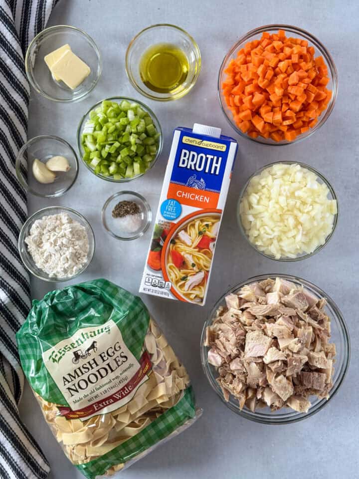 Turkey noodle soup recipe ingredients.