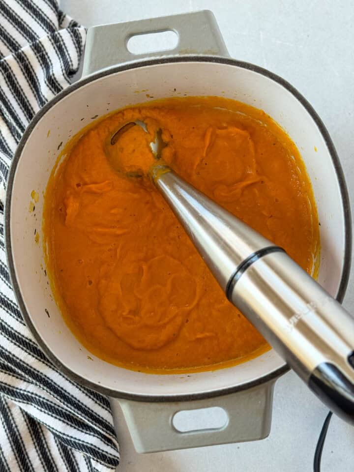 Soup blended with immersion blender.