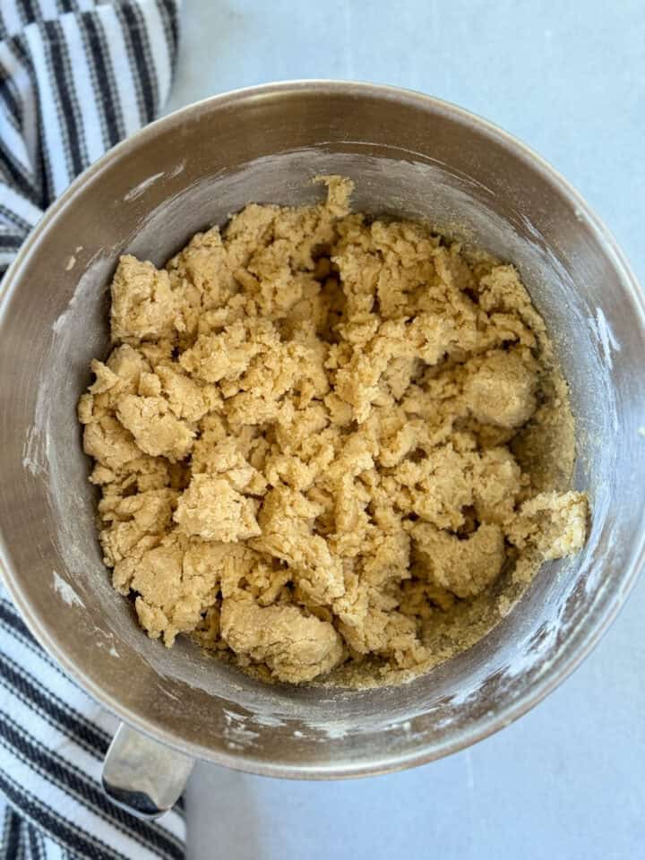 Dry ingredients just mixed into wet in large mixing bowl.