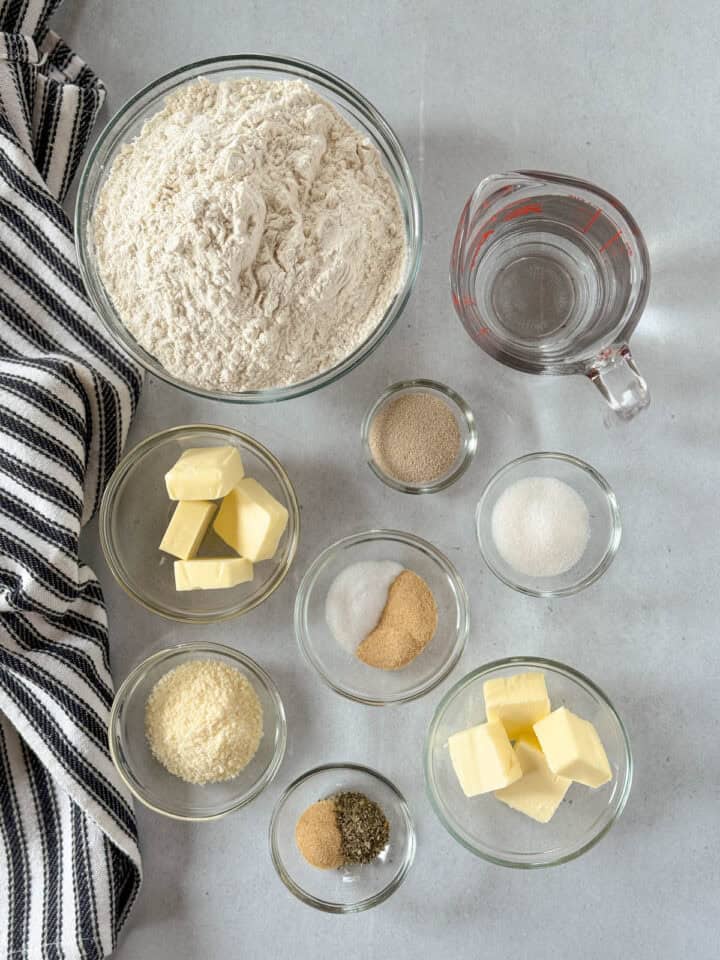 Homemade garlic knots recipe ingredients.
